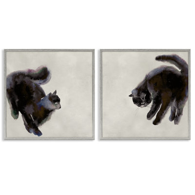  «Fuzzy Black Cats on Beige», ensemble de 2 estampes numériques par Melissa Wang