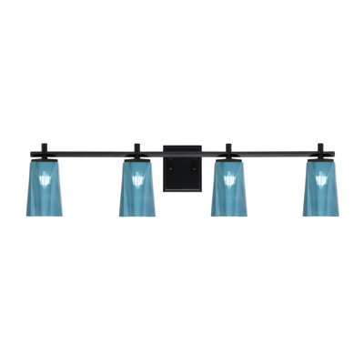 Barre d'éclairage de salle de bain 4 lumières Breen, fini noir mat avec verre dégradé bleu l 4,5 po x H 6,5 po