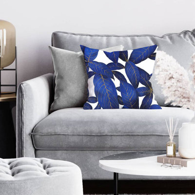 Abstract modern blue leaves - 16"x16" Throw pillow - Poly twill - Print on demand