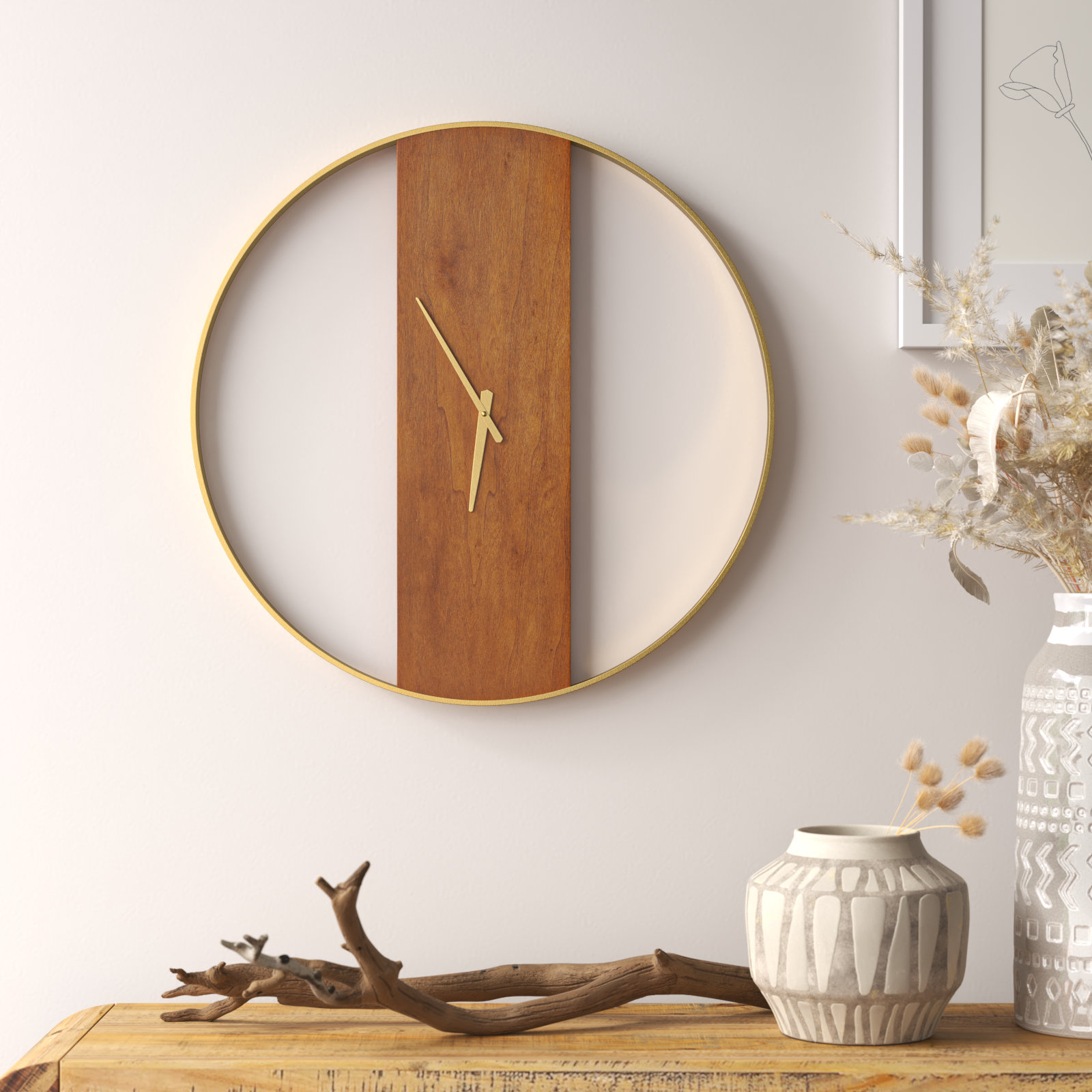 Gwennie Metal Wall Clock , Walnut Brown/Gold, 24" Diameter