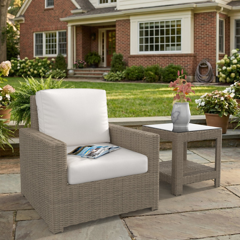 Chaise d'extérieur Henri avec coussins Sunbrella, Tissu naturel Sunbrella