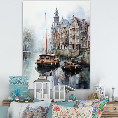 «Beige Canal Reflections» en monochrome sur toile