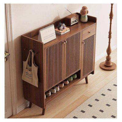 Armoire à chaussures Mid-Century ventilée à lattes avec crochets et tiroir
