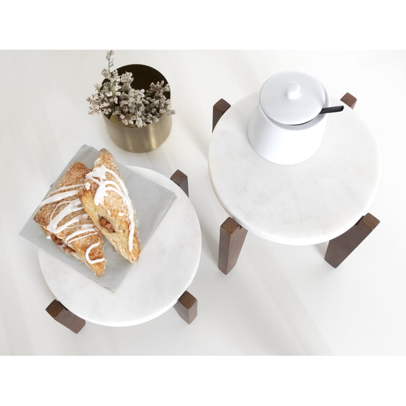 Durham Solid Wood Plant Stand - Set of 2, White/Walnut