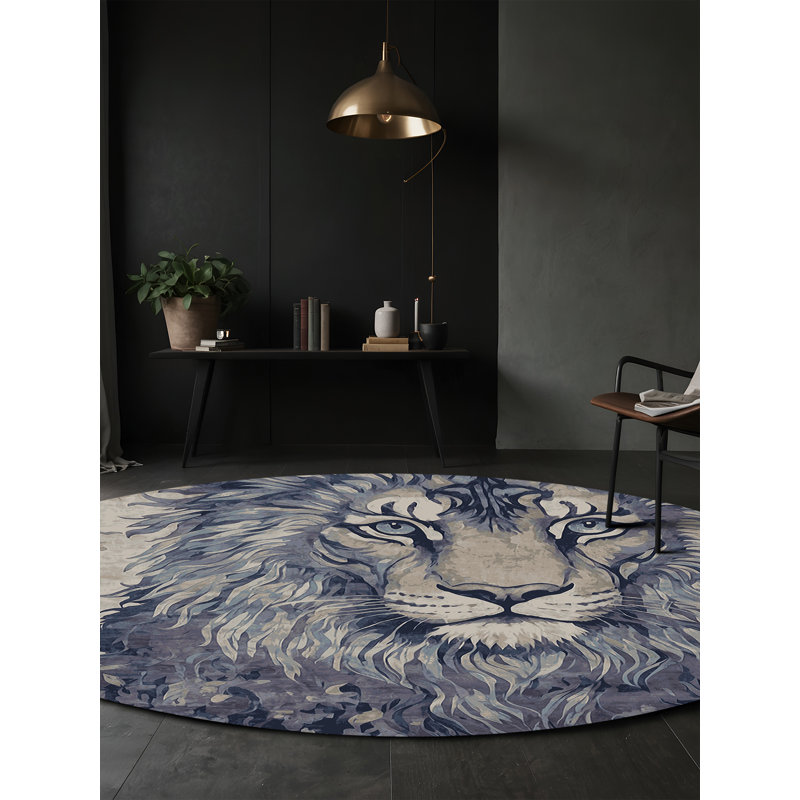 Tapis gris soyeux et moelleux, Rond 8 pi