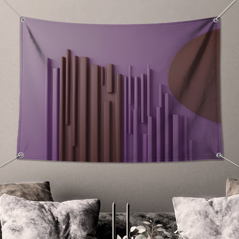 Tapisserie murale sculpture mauve brun - Sculpture, H 104 po x 88 avec 4 œillets