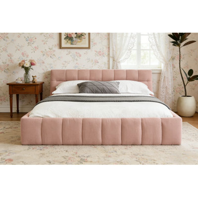 Chenille Upholstered Platform Bed Frame with Headboard, No Box Spring Needed, Sturdy Solid Bed