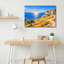 Art mural sur toile Sunlit White House On Cliff Over Deep Blue Ocean-376794169