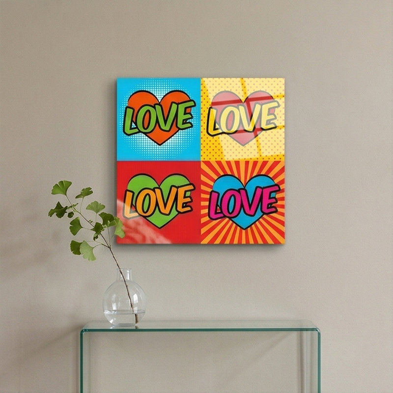 Art mural en verre trempé «LOVE» 20 po x 20 po Pop Art Romance