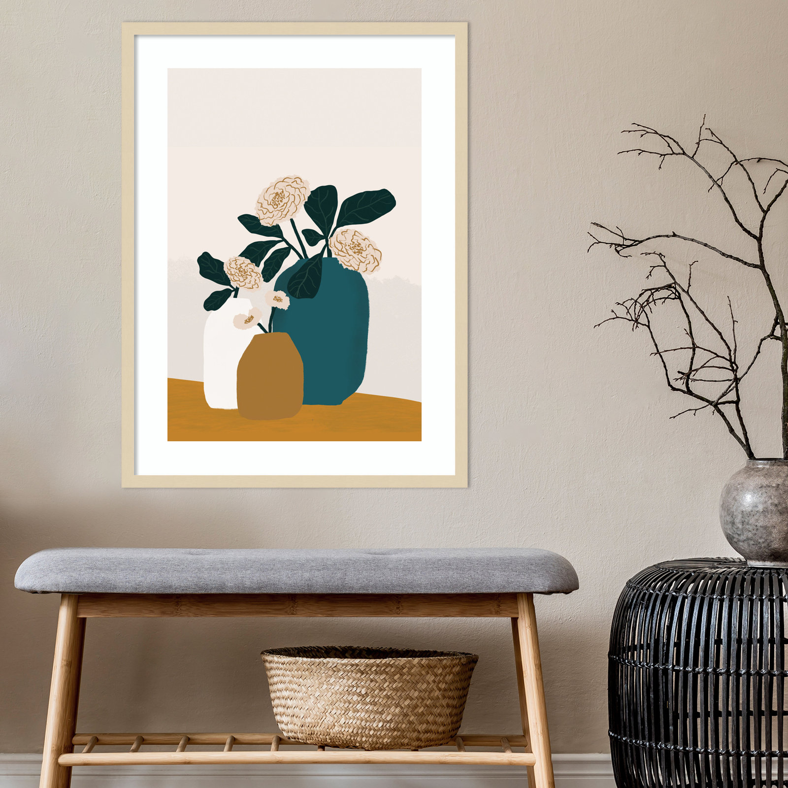 Stillness Print by Oris Eddu, 33" H x 25" W, Brown Framed