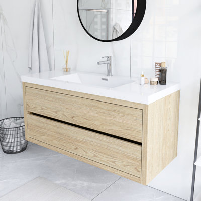 Meuble-lavabo mural simple 48 po avec comptoir en pierre composite intégré