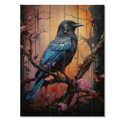 Corbeau obsidien animal II, impression sur bois