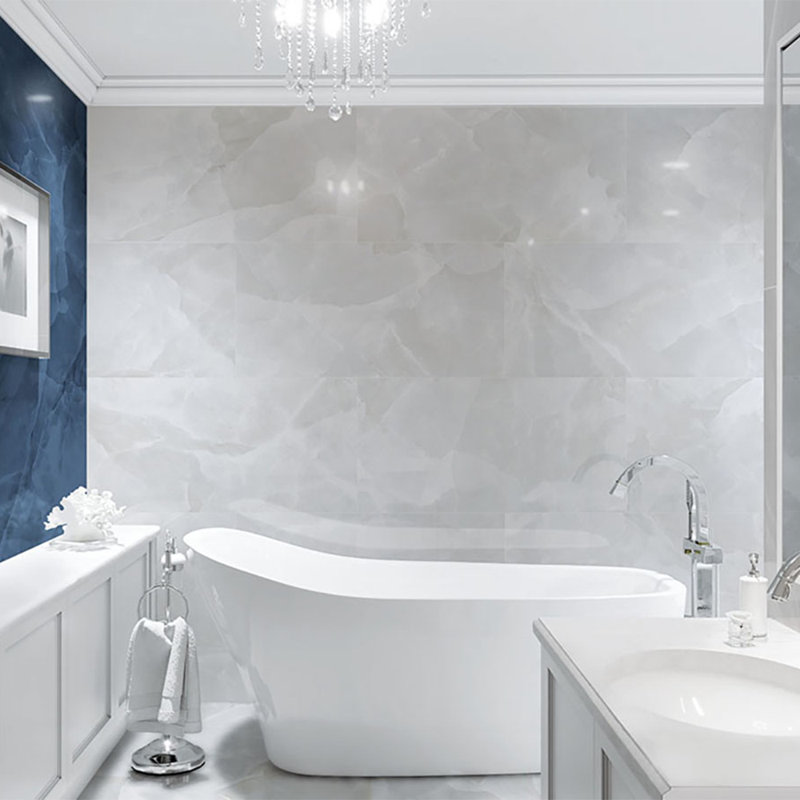 Geo Lush Porcelain Marble Look Wall & Floor Tile, Polished White