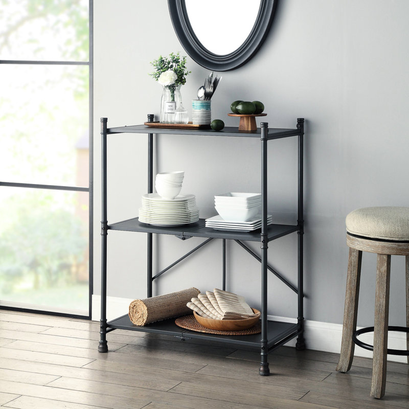 Console pliable avec 3 tablettes - Tuyau d'eau industriel en métal noir et bronze et en matériau synthétique, pliable, aucun assemblage requis