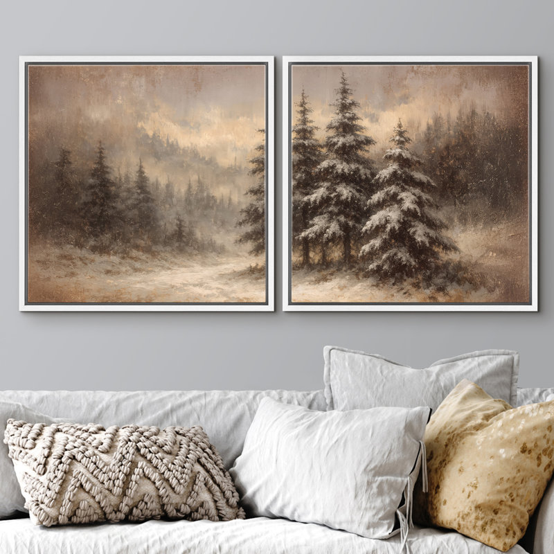 Neige recouverte de pin, montagne d'hiver, sentier forestier encadré, reproduction d'art sur toile, Cadre flottant blanc