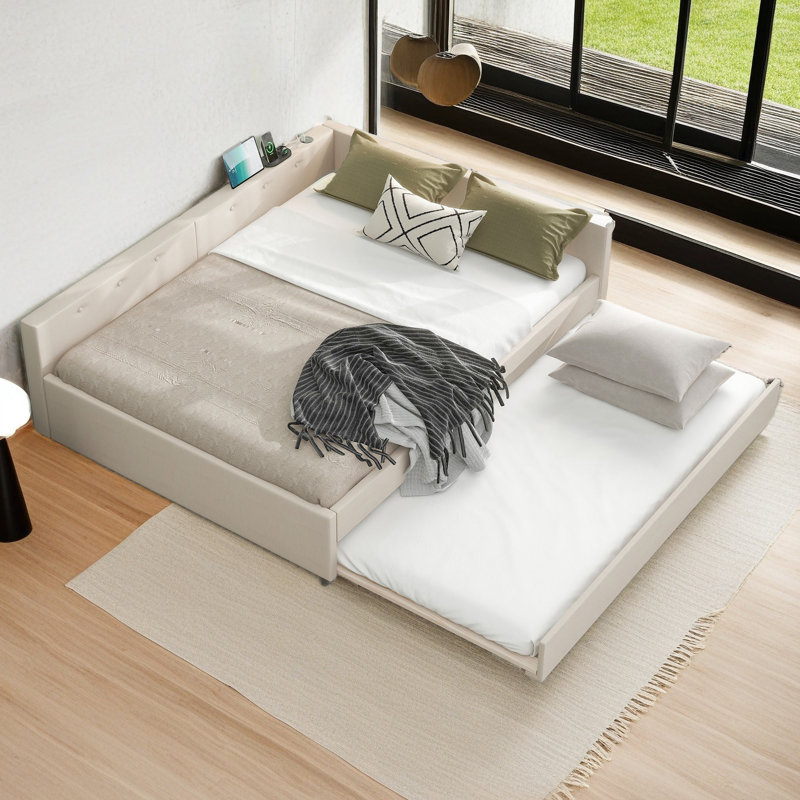 Upholstered Platform Bed With USB, Queen