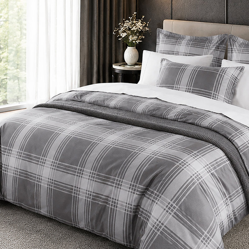 Microfiber Chequered Duvet Cover Set, SINGLE