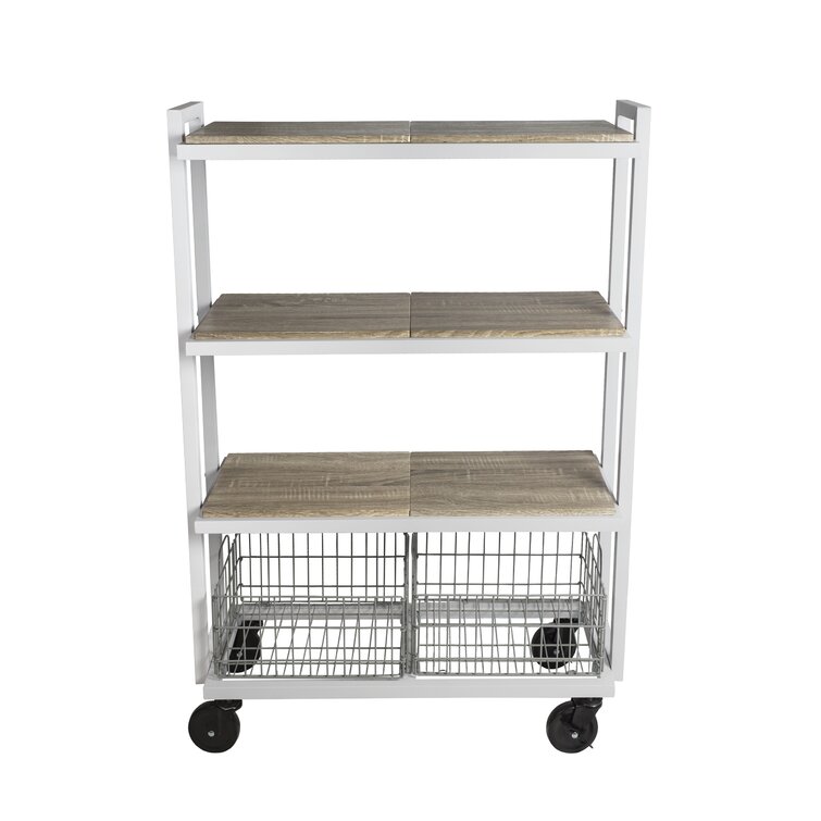 Metal 4 Tier Cart with 6 Bins on Casters