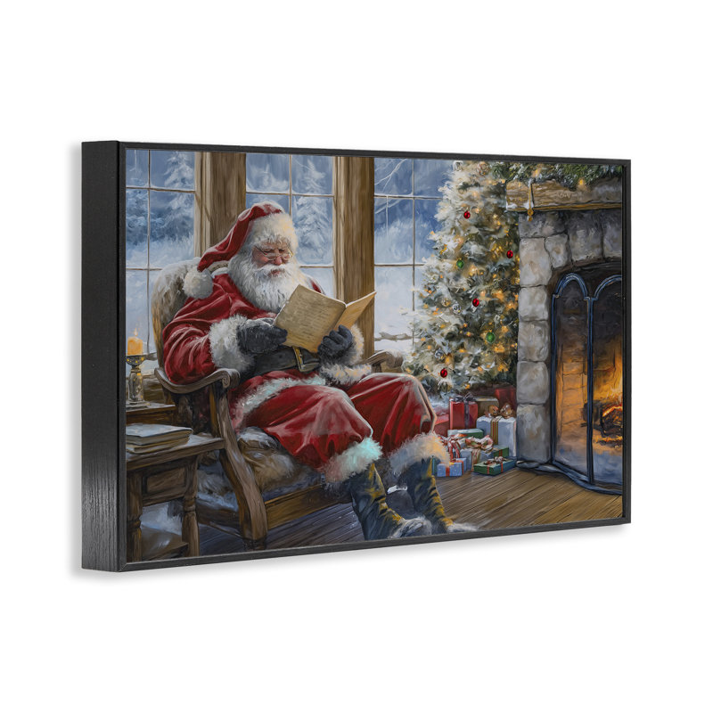 Père Noël lisant par feu, estampe numérique par Imagine It Images, Giclée encadrée noir minuit, H 12 po x l 18 po