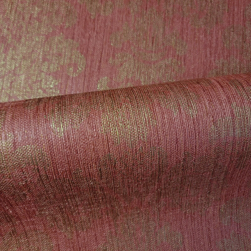 Haedyn Burgundy Red Gold metallic Faux sack Grasscloth wallpaper rustic damask