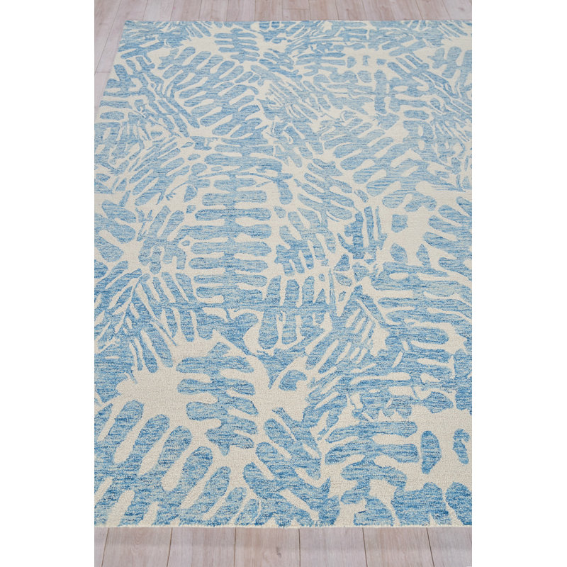 Botanica Light Blue/Ivory New Zealand Wool hand-tufted Area Rug, Rectangle 10' x 14', Light Blue/Ivory