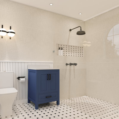 Meuble-lavabo simple 24 po avec plateau en quartz blanc Rooh