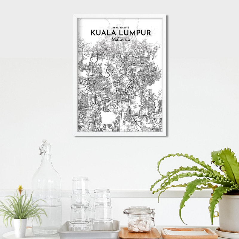 «Kuala Lumpur City Map», impression de luxe, Gris / blanc, H 24 po x l 18 po