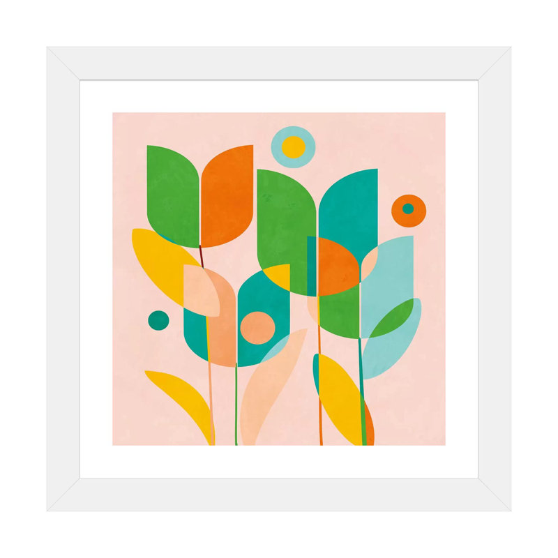 «Circles Shapes Tulips» par Ana Rut Bré - impression d'art graphique, H 24 po x l 24 po x p 1 po, Papier encadré blanc, Blanc