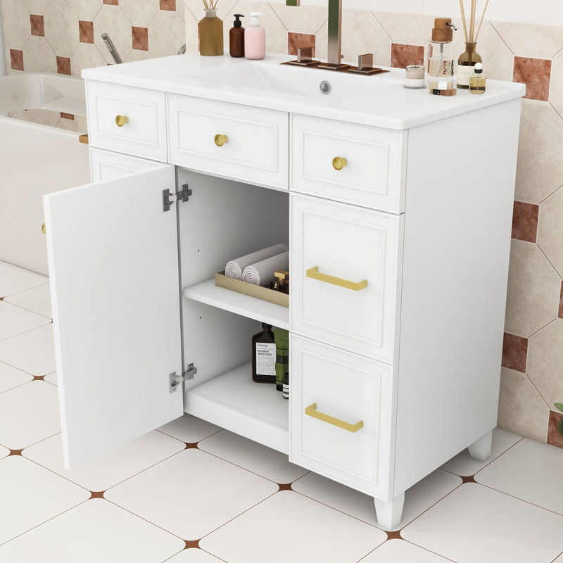 Ensemble de meuble-lavabo simple en bois avec comptoir d'évier Tamera, Blanc