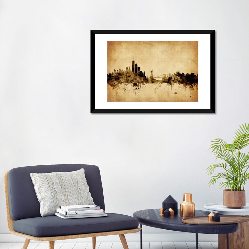 Foxed (rétro) série d’horizons : new york city, new york, états-unis, impression sur toile tendue, H 24 po x l 32 po x P 1 po