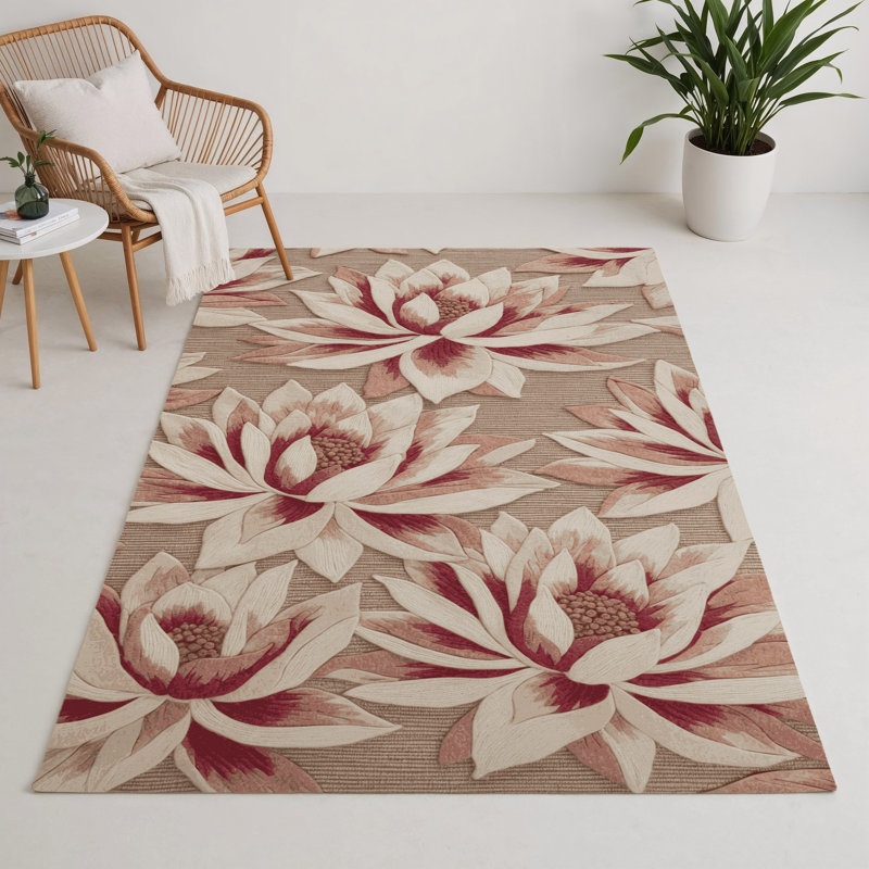 Botanical Beige Indoor and Outdoor Area Rug, Rectangle 9' x 12'