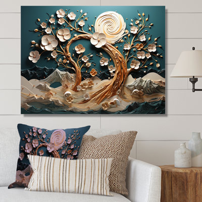 Orchidée bleue et blanche, jardin de branches IV - arbre, art mural