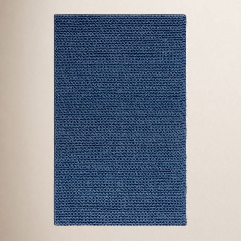 Amira Solid Colour Handwoven Wool/Cotton Area Rug in Navy Blue, Rectangle 2' x 3'