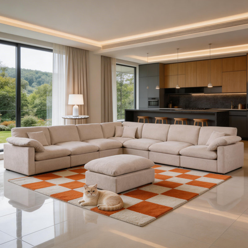 Burwell 144" Oversized Corner Sectional Sofa With Removable Ottomans 8 Seat Chenille Cloud Upholstered Modular Sectional Couches