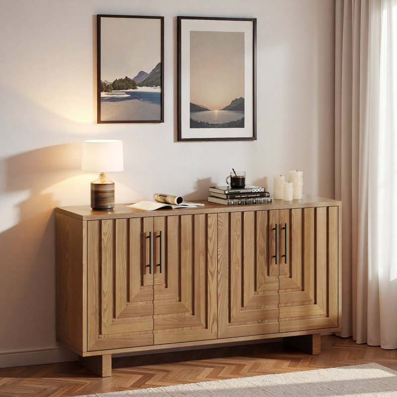 Buffet moderne avec poignées en métal et ligne géométrique, Naturel