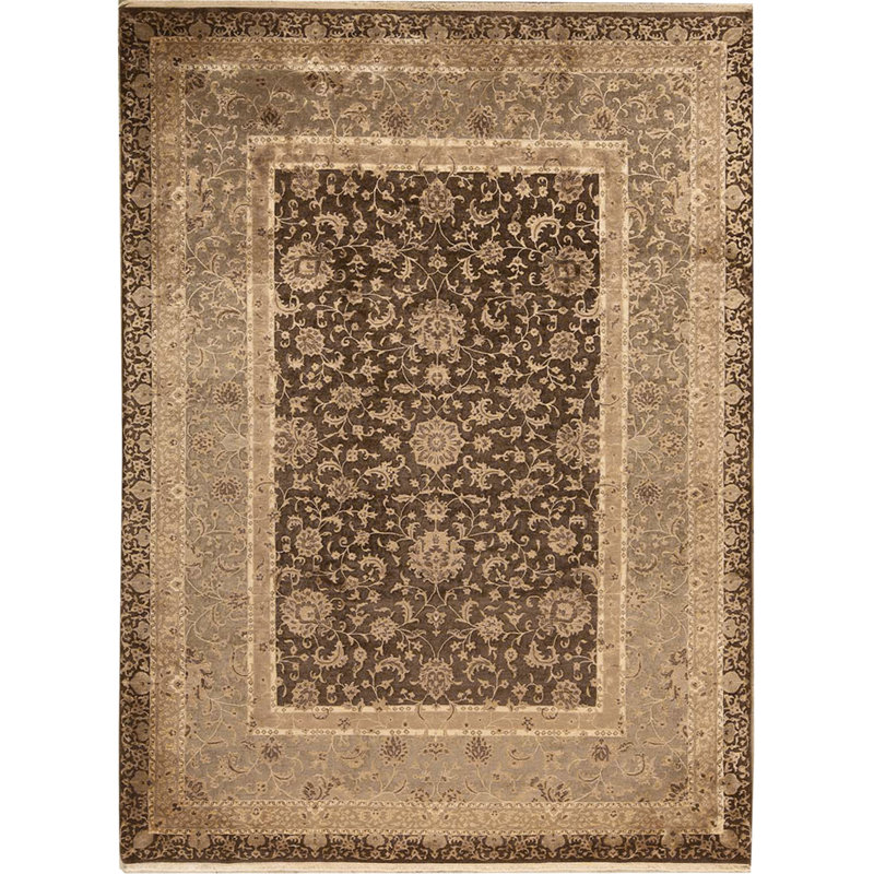 Tapis brun noué à la main de haute qualité, Rectangle 9 pi 1 po x 12 pi 2 po