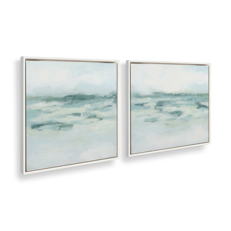 Ensemble de 2 douces couleurs océan turquoise, H 25 po x l 50 po, Cadre flottant blanc opaque