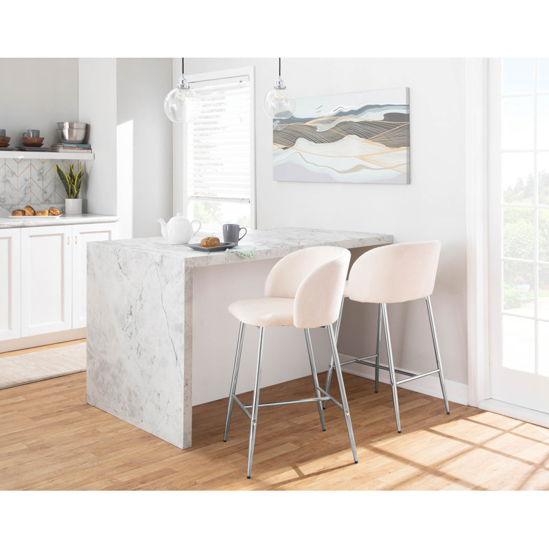 Fran Chrome and Cream Velvet Contemporary Counter Stool, Set of 2