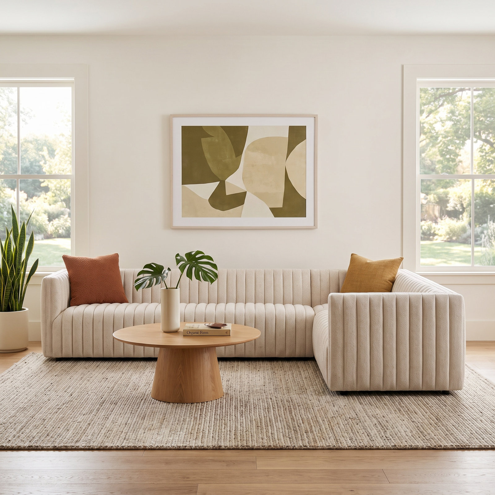 Brandt Modular Upholstered L-Sectional, Natural Rayon Velvet