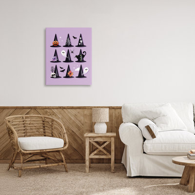 Varied Witch Hats on Purple Canvas, design by Elizabeth Tyndall