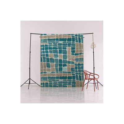 Machine Washable Mixed Geometric Shape Patterned Blue and Gray Modern Decorative Area Rug