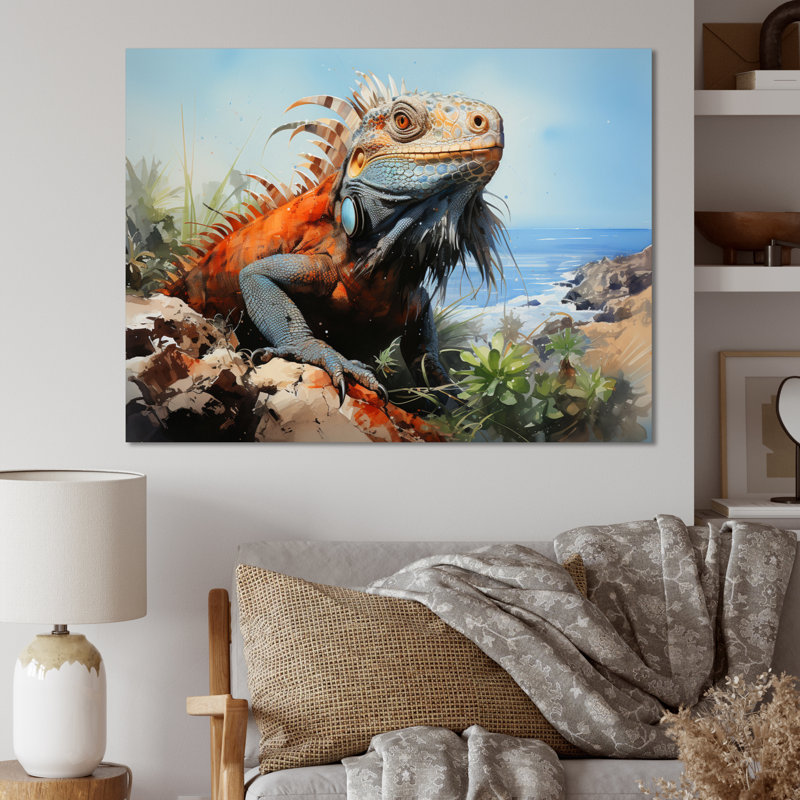 Lézard sur un rocher I sur toile, H 16 po x l 32 po x P 1 po, Toile tendue