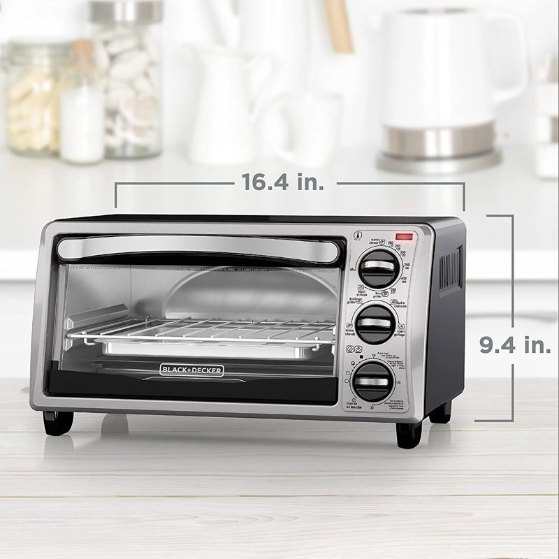 BLACK+DECKER 4-Slice Toaster Oven, Stainless Steel, Curved Interior fits a 9 inch Pizza