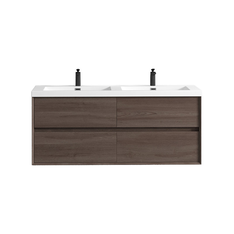 Seavy 58.6'' Double Bathroom Vanity with Acrylic Top, Brown