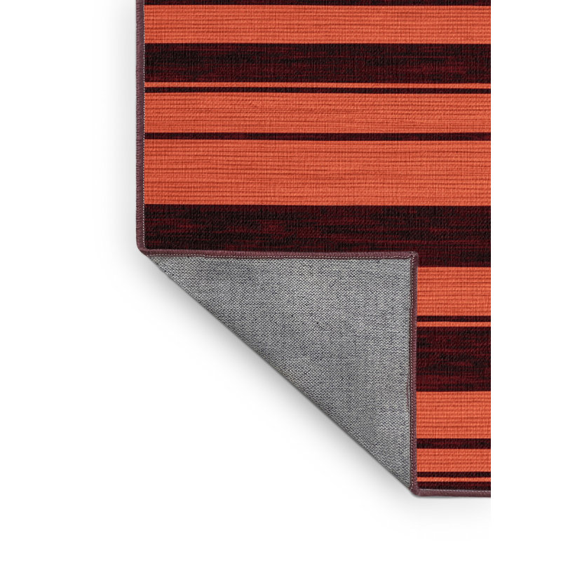 Tapis brun à rayures horizontales lavable à la machine, Rond 5 pi
