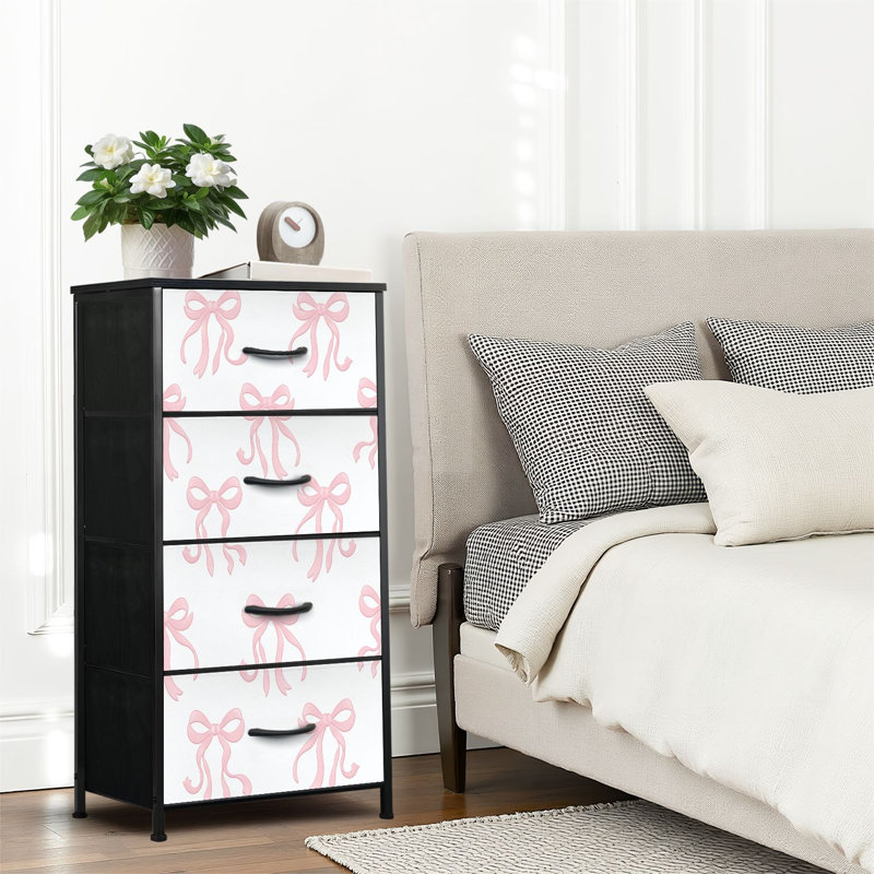 4 Drawer Dresser for Bedroom, Narrow Chest of Drawers, Wooden Top and Study Iron Frame 18"x37.5"-(WxH)