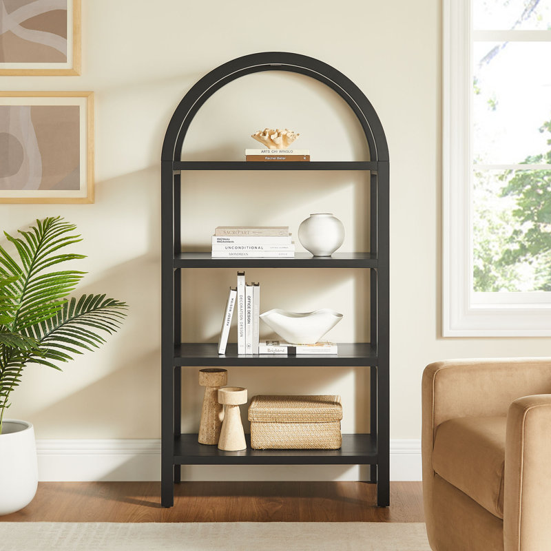 Vexley Tall Narrow Arched Bookshelf, Black, (4 Shelves) 60"H x 30"W x 14.1"D