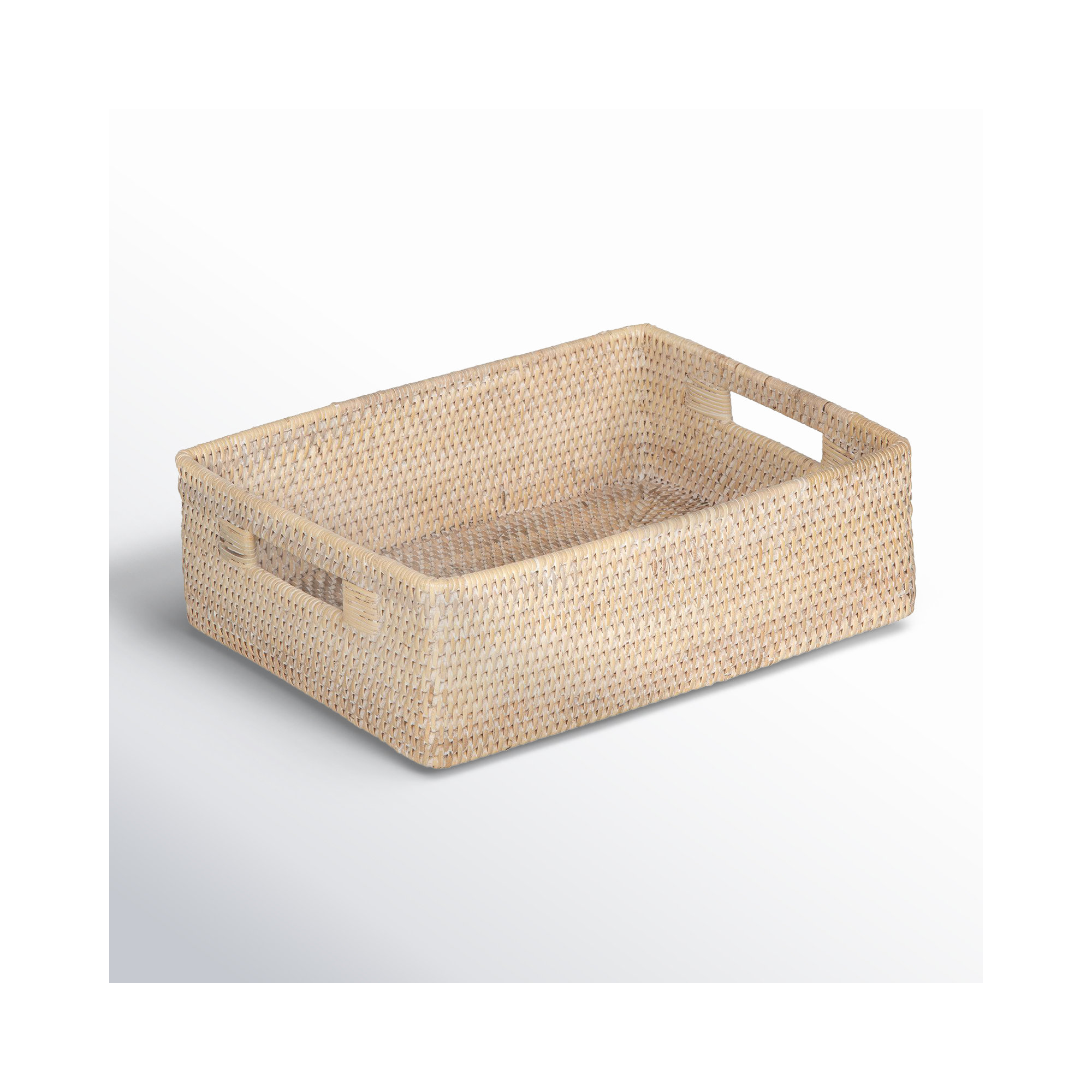 Bavan Rattan Basket With Handles 1, White Wash