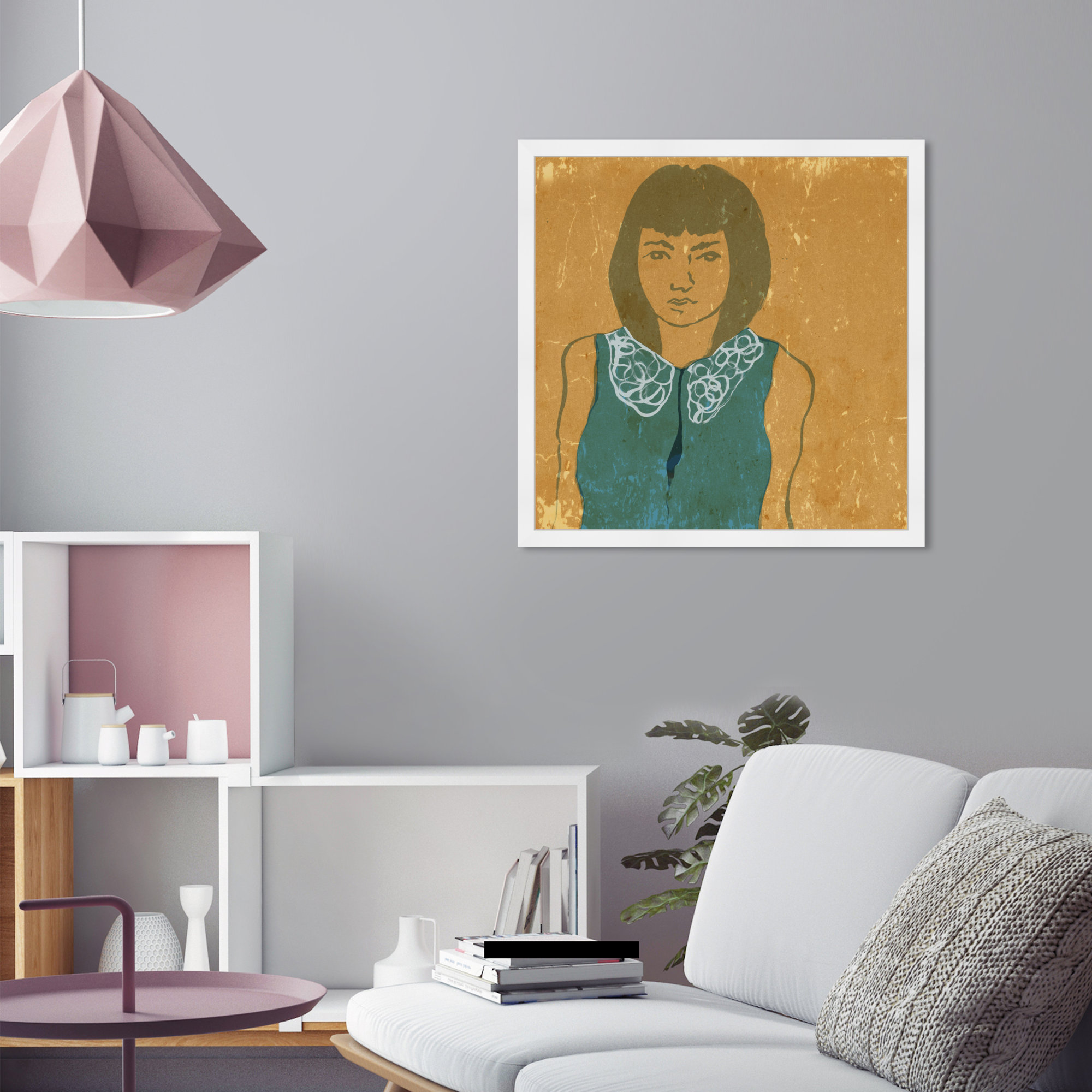 Lady In Teal by Oliver Gal, White, 26" H x 26" W x 0.5" D