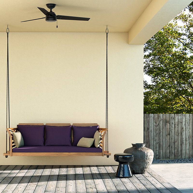 52" Cassius 3 - Blade Outdoor Standard Ceiling Fan with Pull Chain, Matte Black